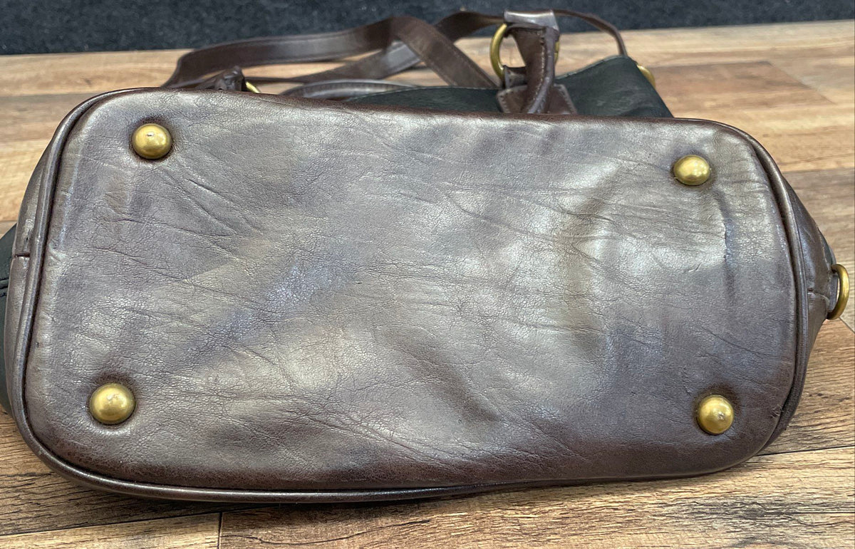 Tignanello Black Leather Satchel Shoulder Bag Brass Hardware