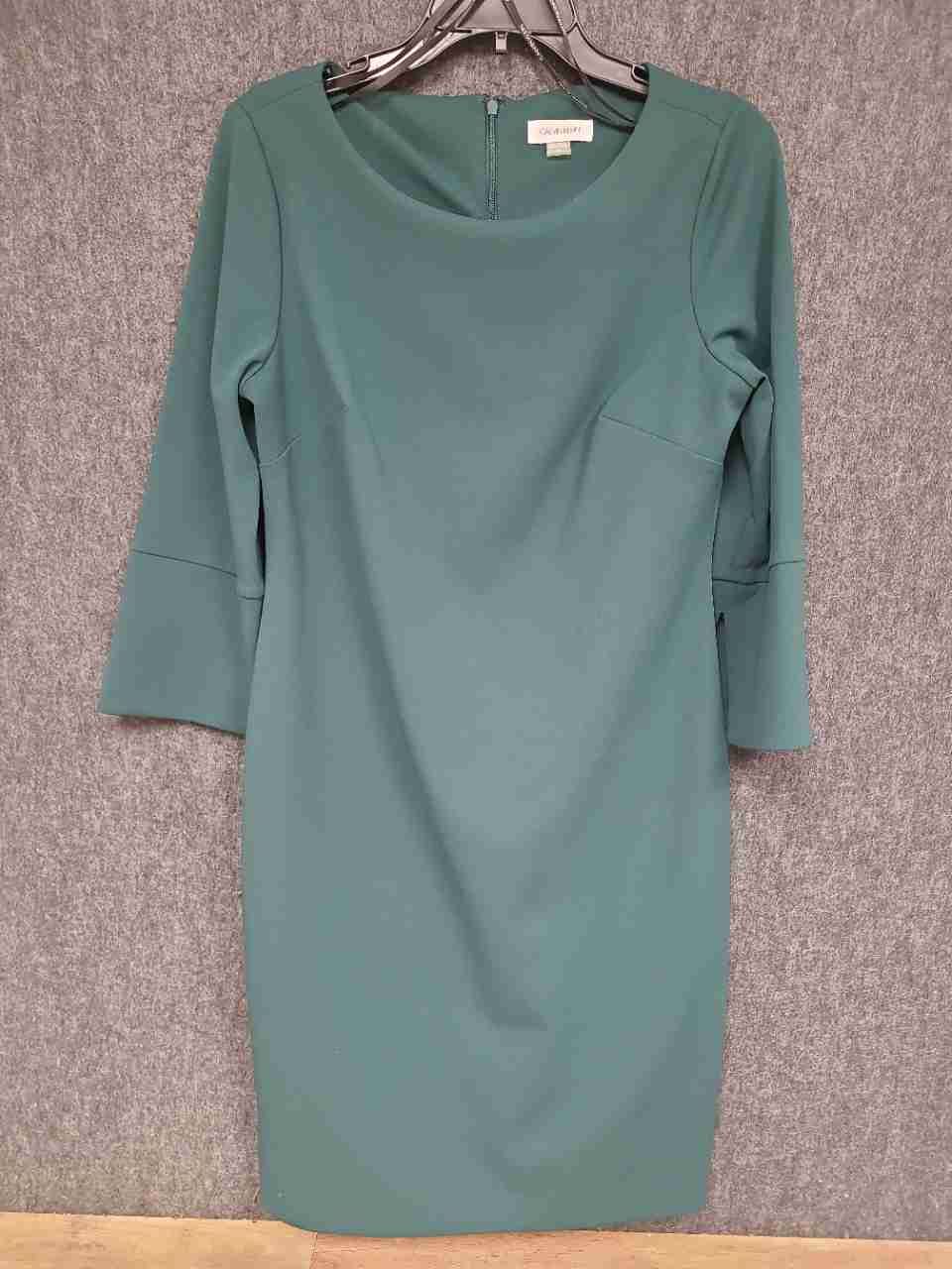 Calvin Klein Women's Teal 3/4 Sleeve Sheath Dress Stretch Sz 12