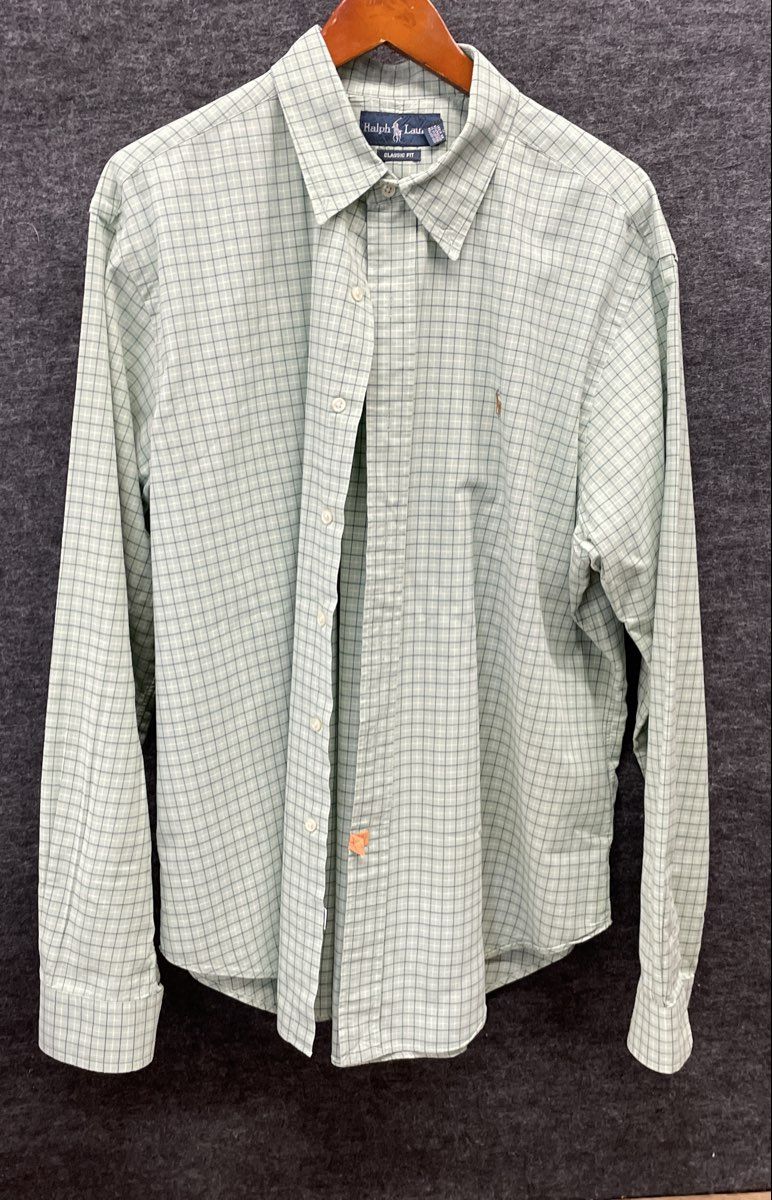 Ralph Lauren Men's Green Plaid Classic Fit Long Sleeve Button Up Shirt Sz XL