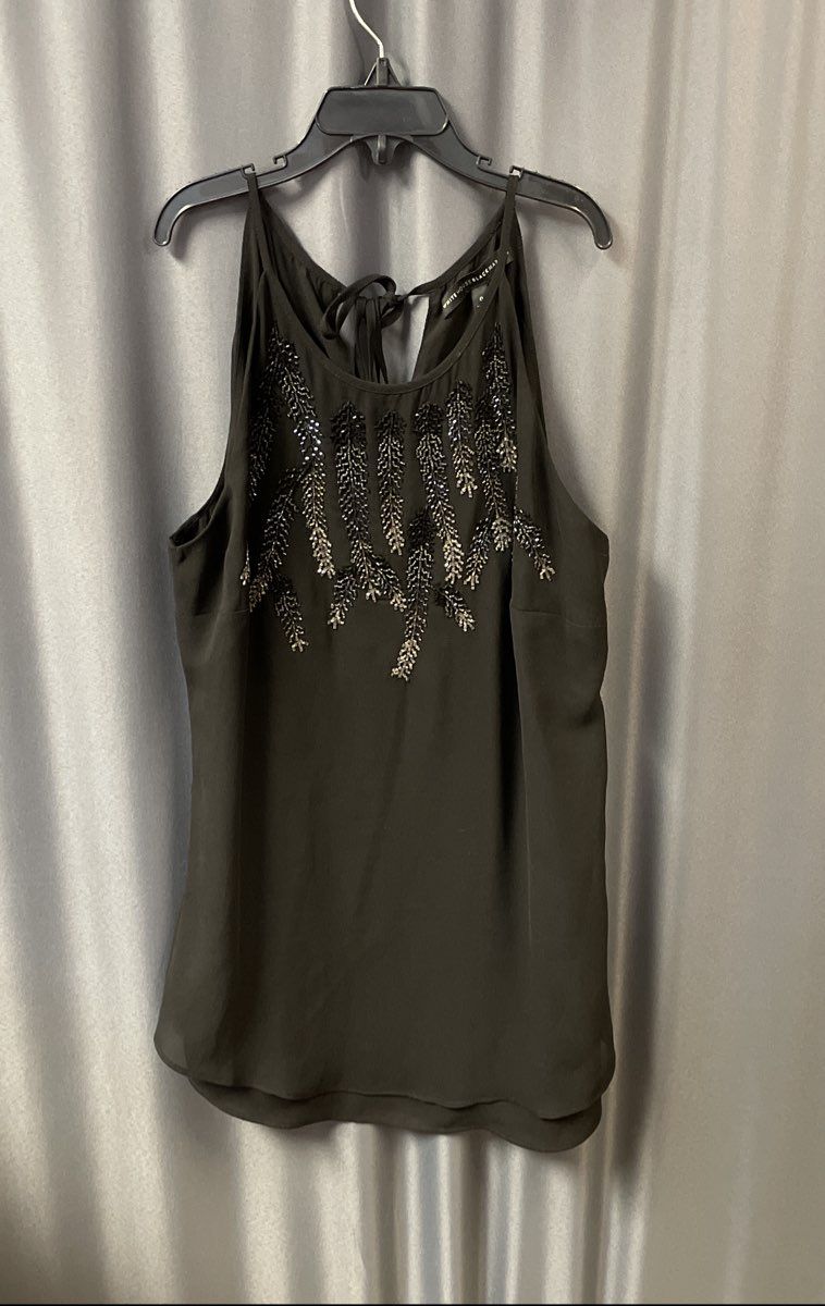 White House Black Market Women's Black Silver Beaded Halter Blouse Sz 0 NWT