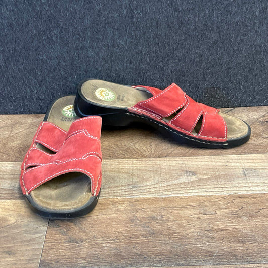 Earth Shoe Kalso Red Leather Slide Sandals Contrast Stitching Women's Size 11