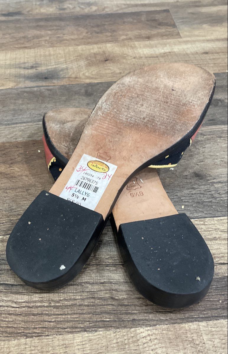 Talbots Lally Pink Floral Tassel Slide Sandals Flats Women's Size 5.5 B