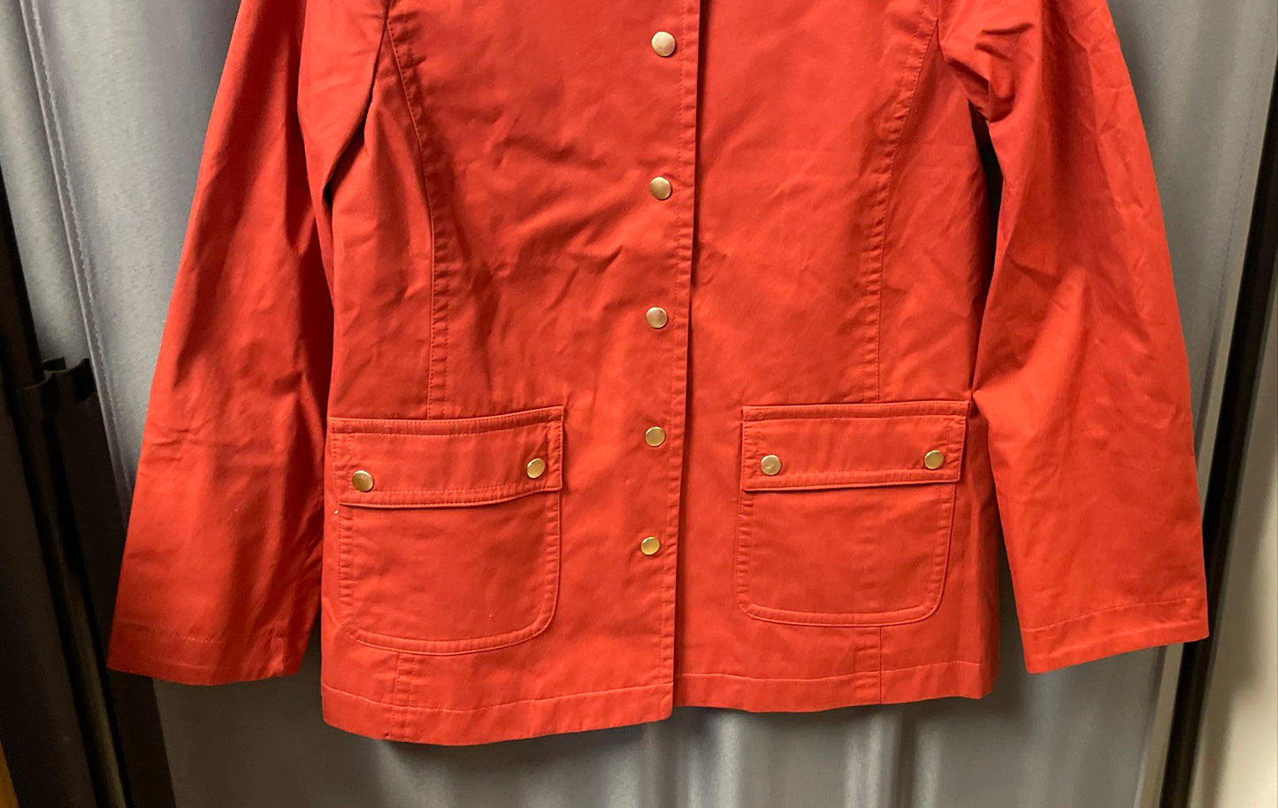 Talbots Women's Rust Orange Cotton Barn Coat Brown Faux Leather Collar Sz S