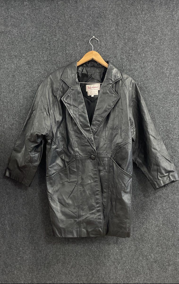 Vintage 90s Bechamel Women's Black Genuine Leather Oversized Blazer Jacket Sz M