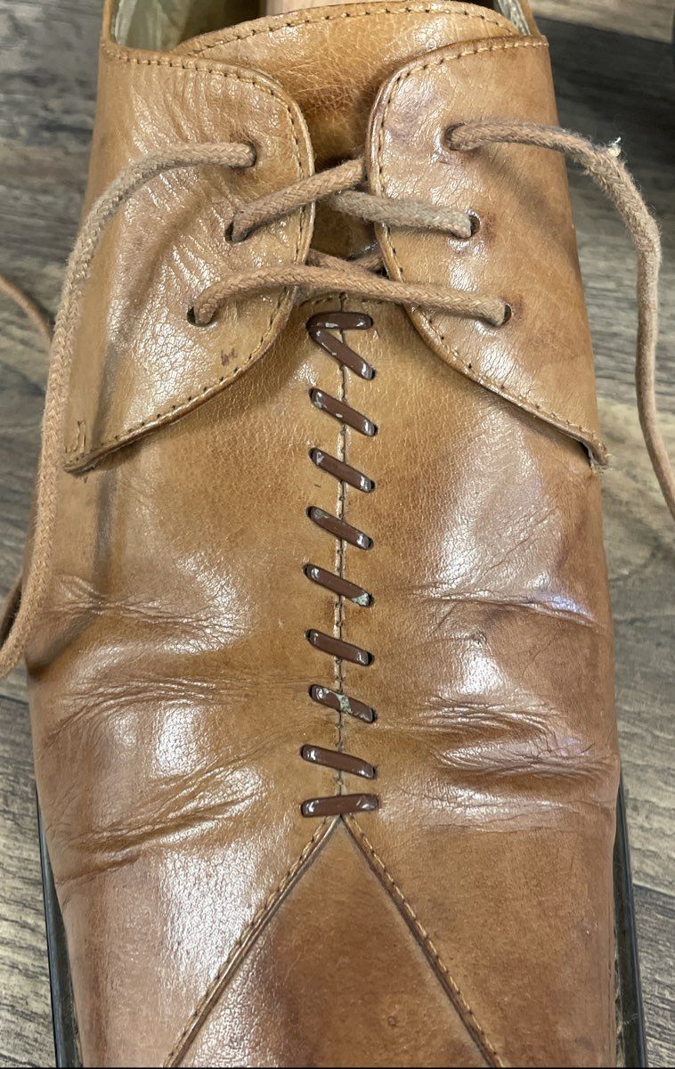 Giorgio V Tan Brown Leather Decorative Stitch Square Toe Dress Shoes Size 10 M