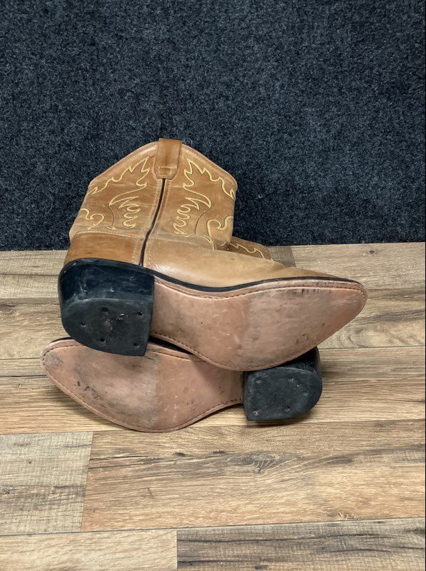 Old West CCY8129G Tan Leather Western Cowboy Boots Youth Size 5.5