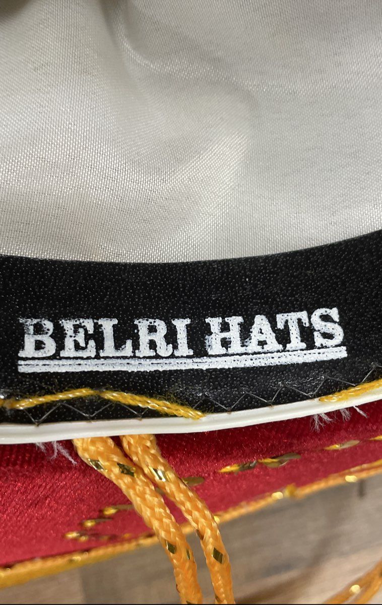 Belri Hats Red Gold Embroidered Sequin Velvet Mariachi Charro Sombrero Hat