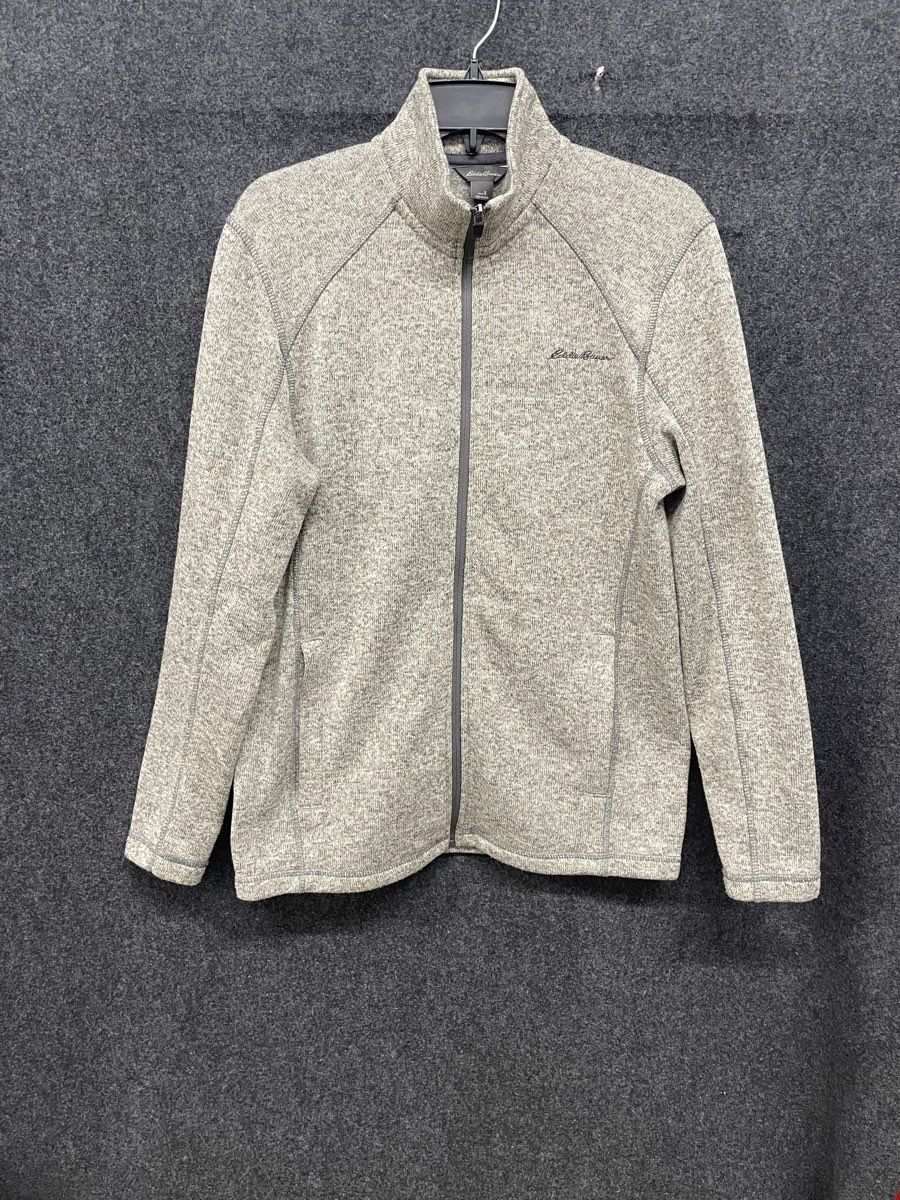 Eddie Bauer Men's Grey Marled Sweater Fleece Full Zip Mock Neck Jacket Sz S