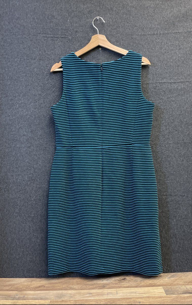 Talbots Women's Turquoise Black Striped Textured Sleeveless Sheath Dress Sz 12P