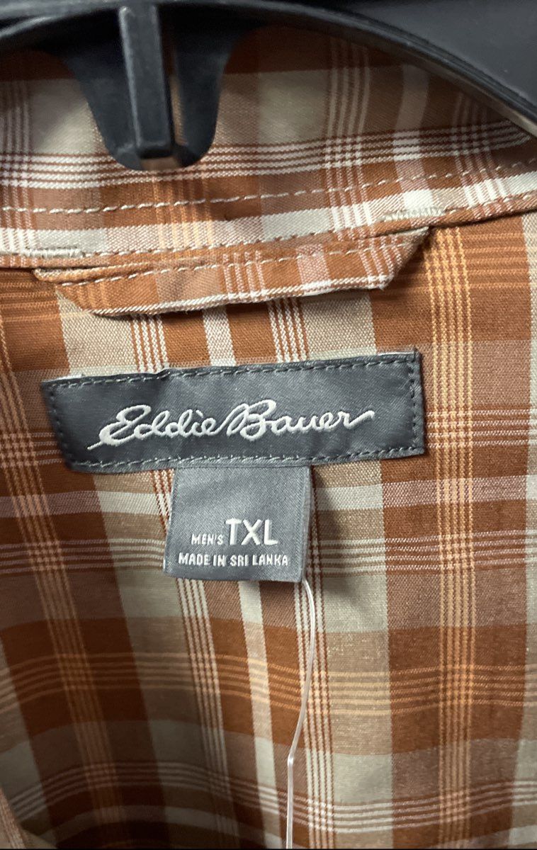 Eddie Bauer Men's Adventurer Flex Shirt Rust Brown Plaid Western Yoke NWT TXL