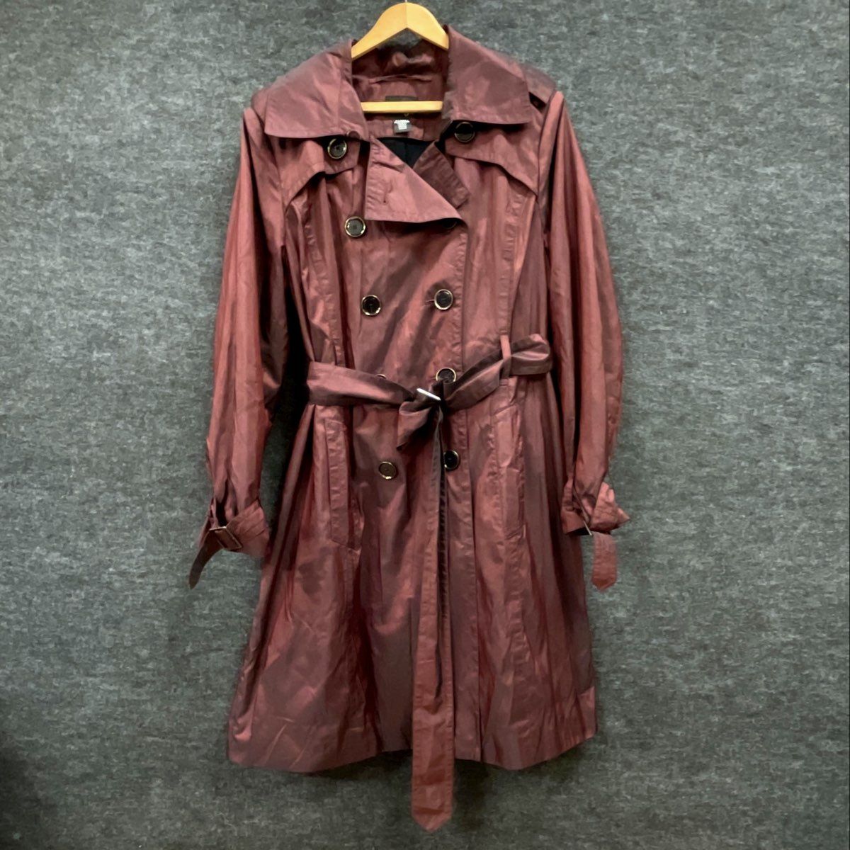 H&M Women's Purple Iridescent Double Breasted Belted Trench Coat Sz 8