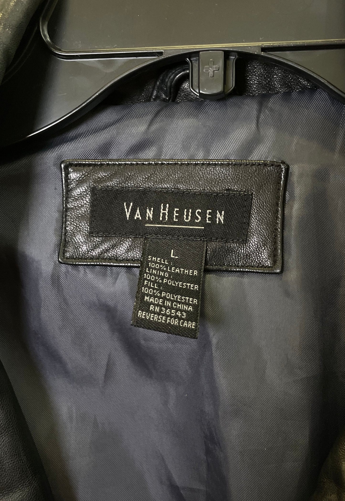 Van Heusen Men's Black Leather Bomber Jacket Full Zip Elastic Waist Sz L
