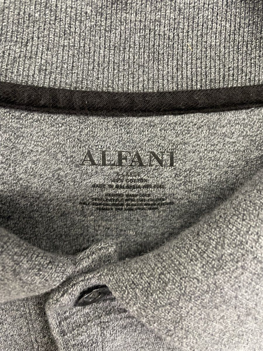 Alfani Men's Gray Grid Pattern 100% Cotton Short Sleeve Polo Shirt XL