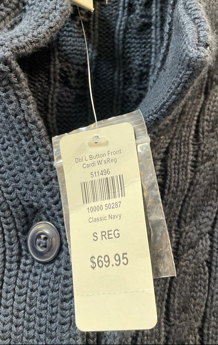 L.L. Bean Women's Navy Blue Double L Cable Knit Button Front Cardigan NWT Sz S