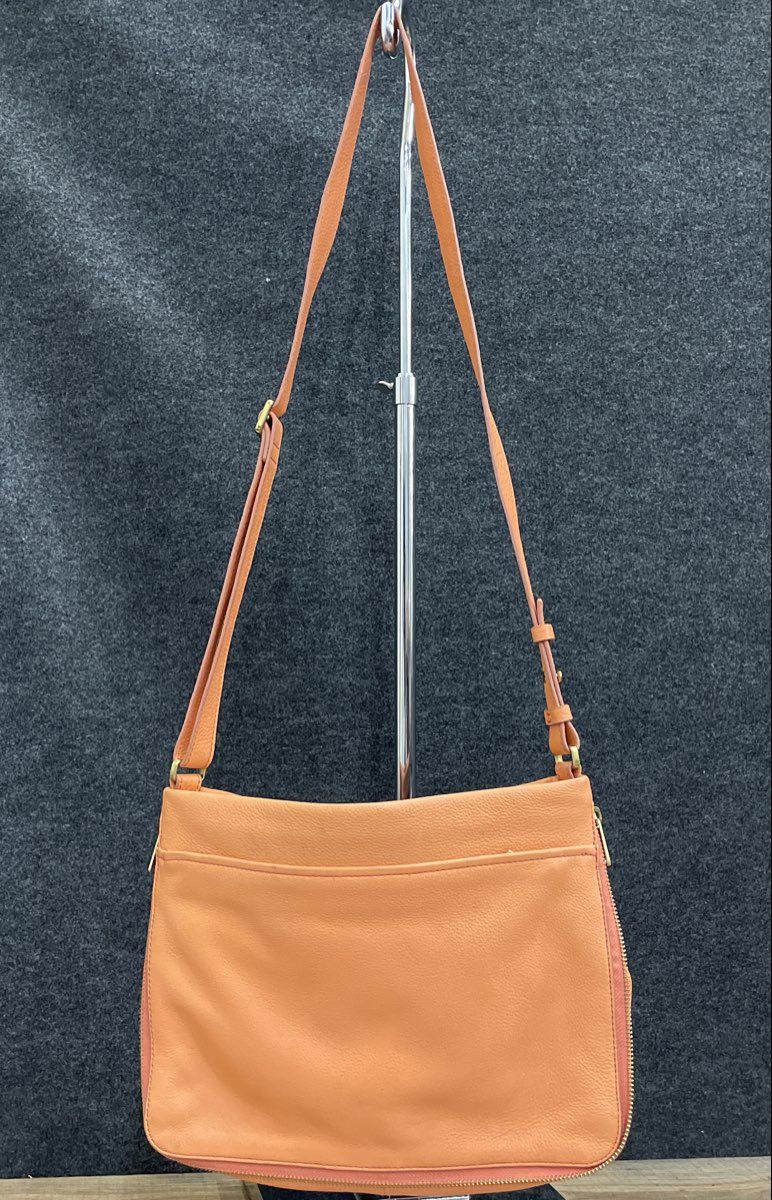 Fossil Orange Leather Expandable Multi-Pocket Crossbody Shoulder Bag
