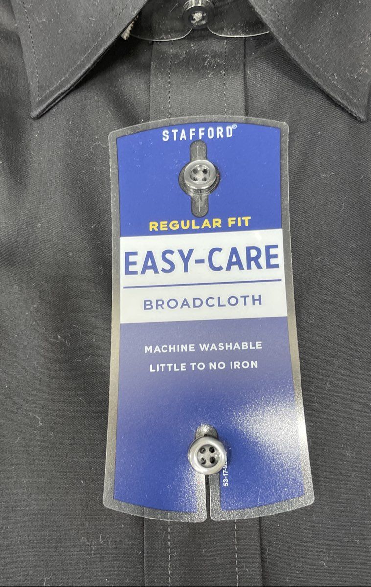 Stafford Men's Black Easy-Care Broadcloth Dress Shirt Reg Fit 17.5 34-35 NWT