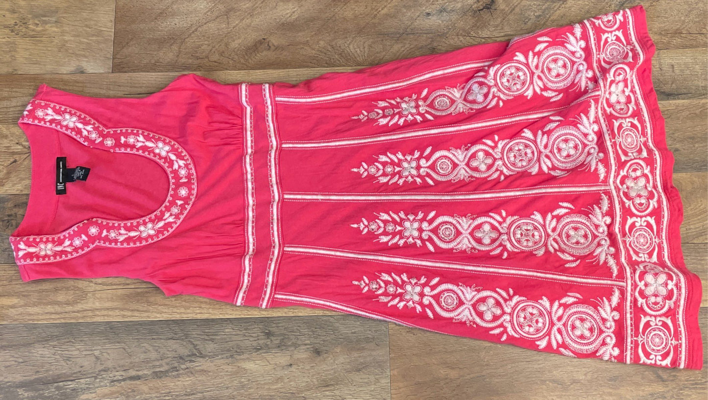 INC International Concepts Women's Pink Beaded Embroidered Cotton Dress Sz S