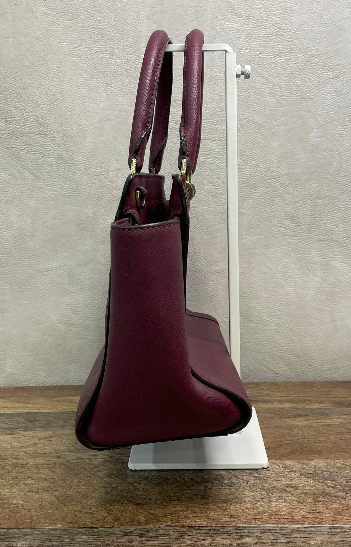 Michael Kors Purple Saffiano Leather Satchel Handbag Gold Hardware Turn Lock