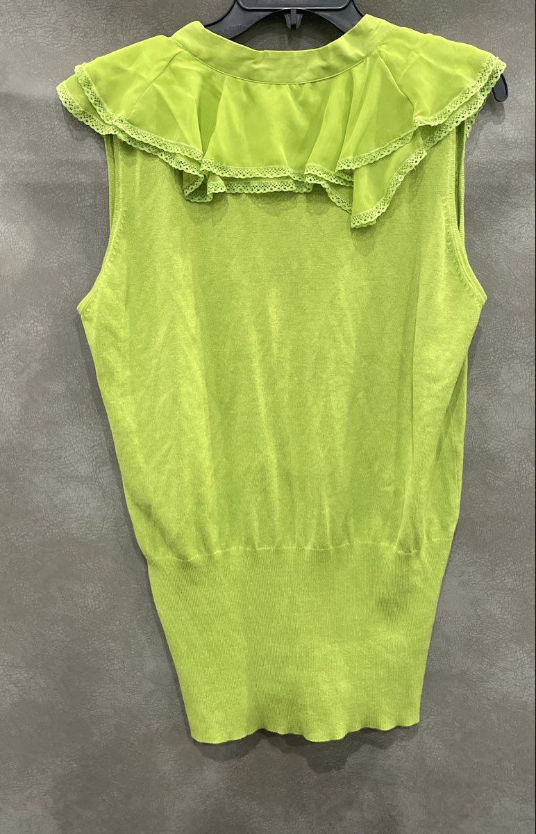 Ashley Stewart Women's Lime Green Ruffle Lace Trim Sleeveless Knit Top Sz 14/16