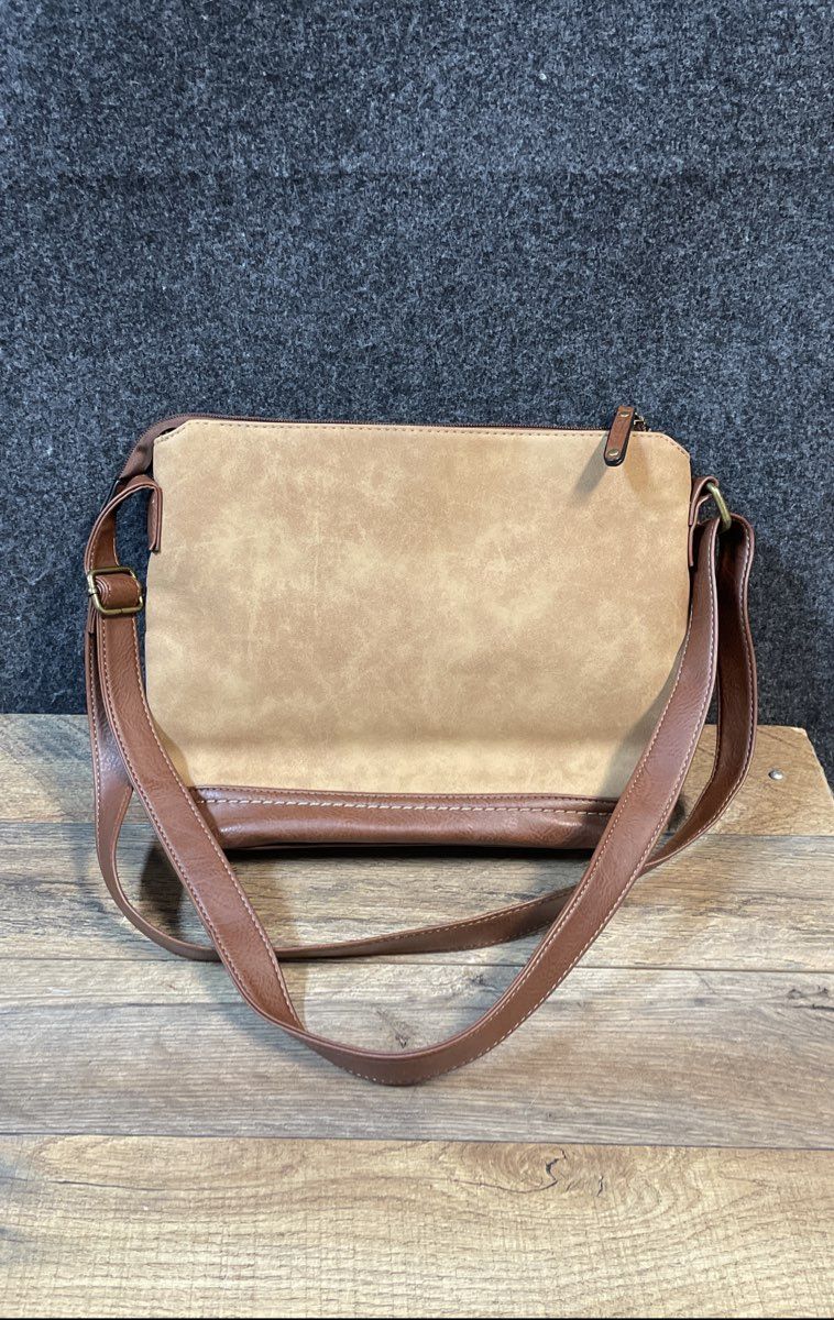 b.o.c. Born Concept Brown Tan Faux Suede Leather Crossbody Purse Bag
