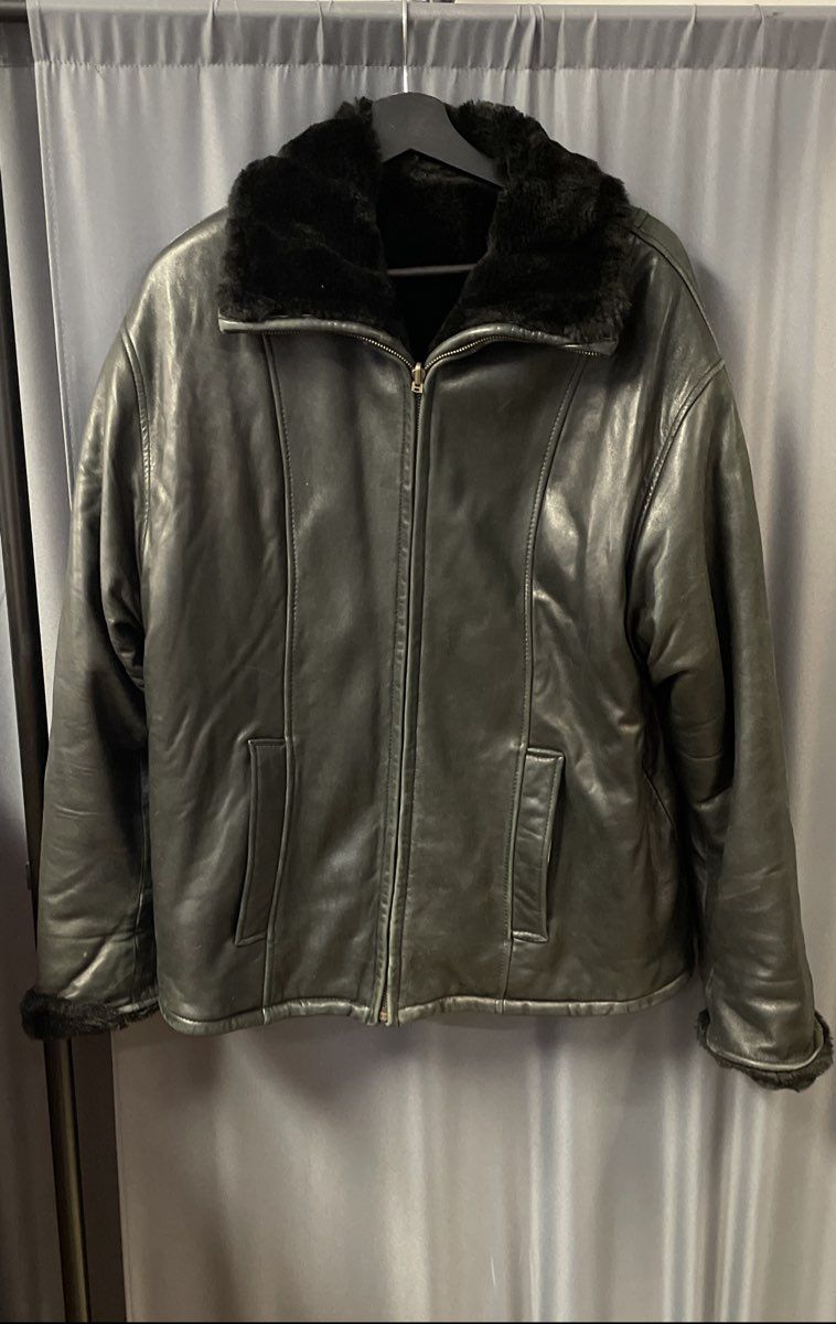 LNR La Nouvelle Renaissance Black Reversible Leather Faux Fur Jacket Sz S