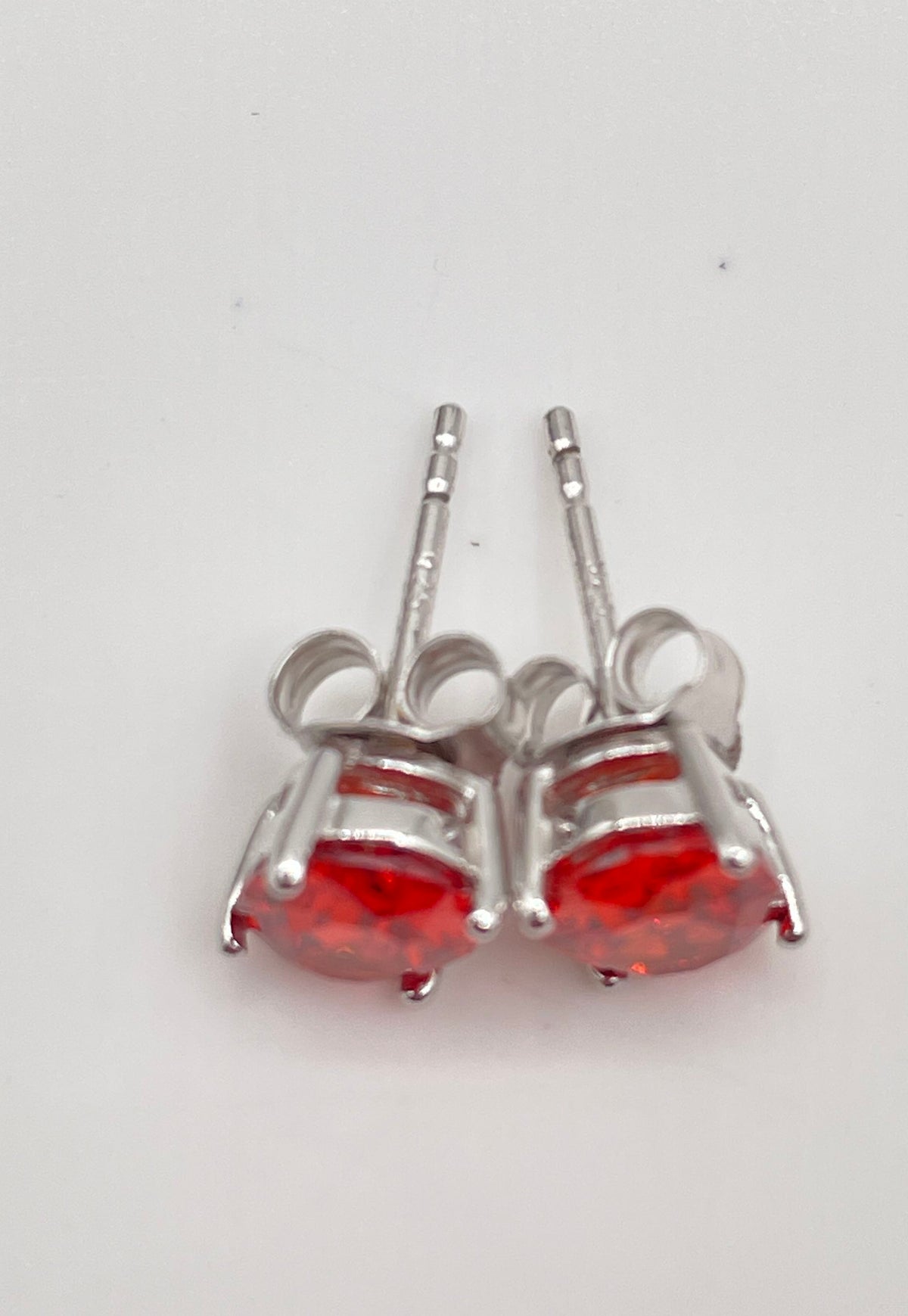 925 Sterling Silver Oval Reddish-Orange CZ Stud Earrings 2.1g