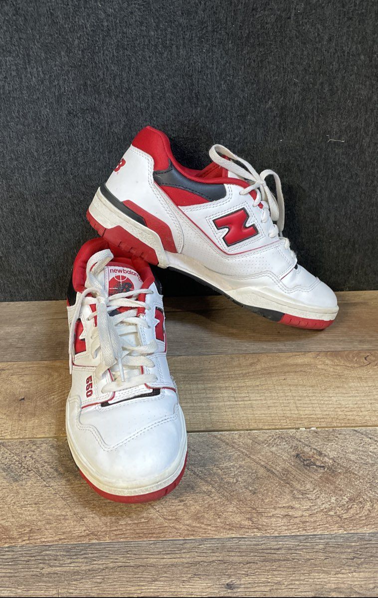 New Balance 550 White Red Black Leather Basketball Sneakers Size 7.5