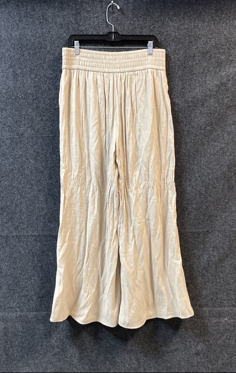 Wonderly Women's Ceramic Tan Wide Leg Textured Elastic Waist Pants Sz PL NWT