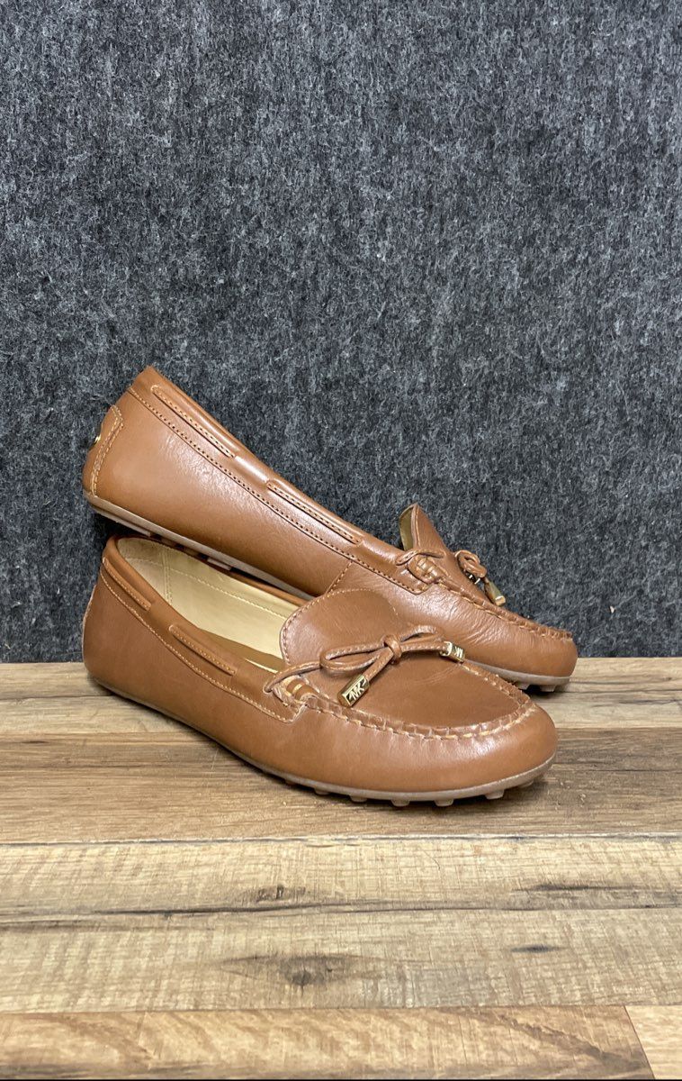 Michael Kors Daisy Cognac Brown Leather Moccasin Loafers Women's Size 7.5