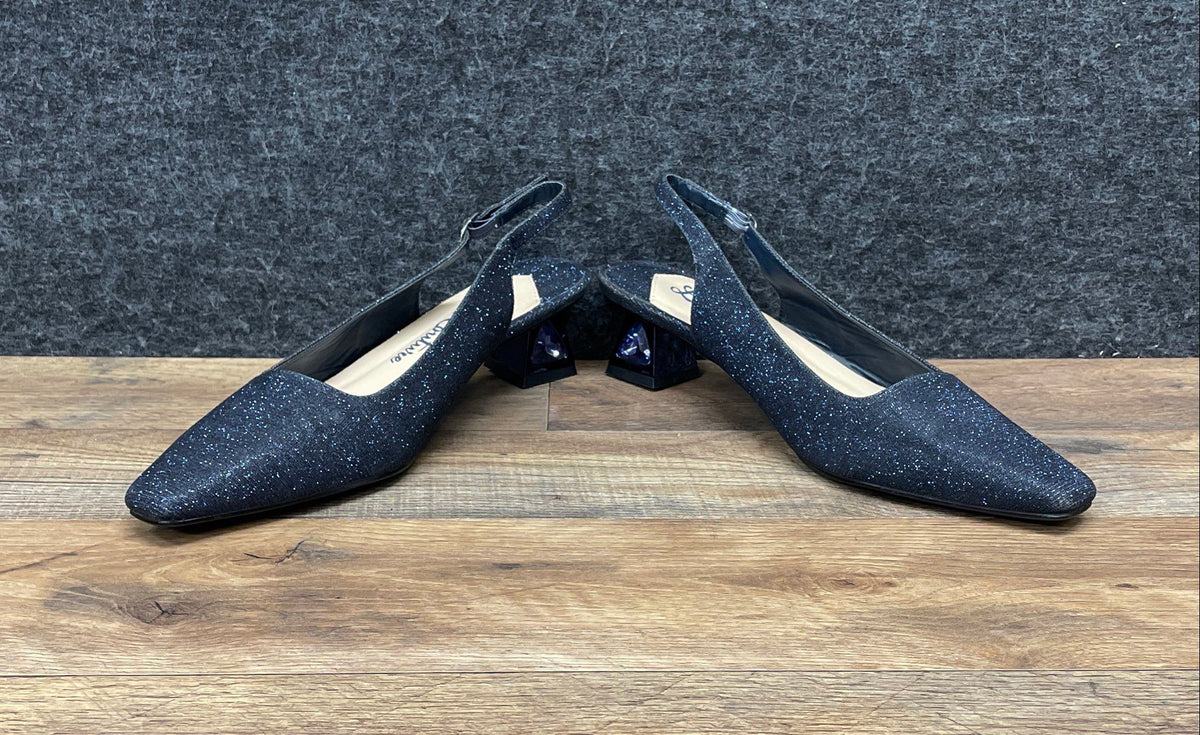 Lady Couture Ruby Navy Shimmer Slingback Pumps Jewel Heel Women's Size 10