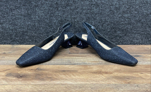 Lady Couture Ruby Navy Shimmer Slingback Pumps Jewel Heel Women's Size 10