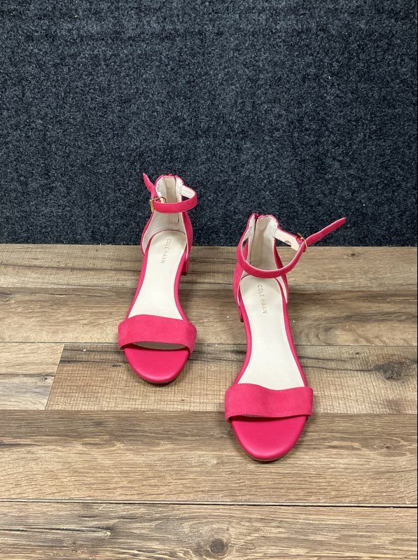 Cole Haan Grand 360 Pink Suede Ankle Strap Block Heel Sandals Size 5.5