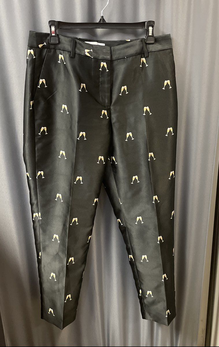 RSVP by Talbots Women's Black Champagne Flute Print Tapered Ankle Pants Size 8