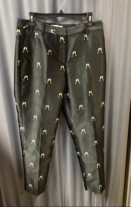 RSVP by Talbots Women's Black Champagne Flute Print Tapered Ankle Pants Size 8