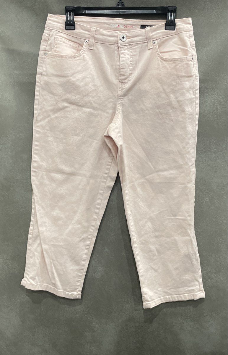 Style&Co Women's Light Pink Stretch Denim Capri Jeans High Rise Sz 10
