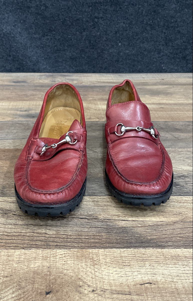 Cole Haan D21514 Red Leather Silver Horsebit Lug Sole Loafers Women's Size 6.5 B