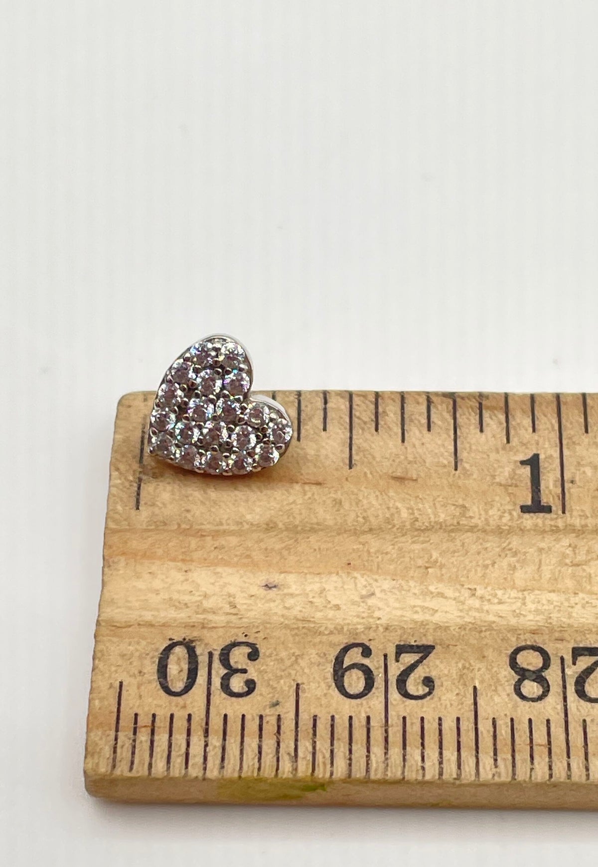 925 Sterling Silver Pavé CZ Heart Stud Earrings 1.4g