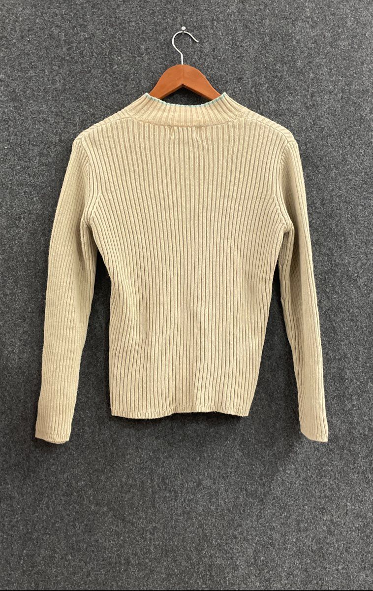 Woolrich Women's Tan Ribbed Knit Mock Neck Crossover Sweater Sz M