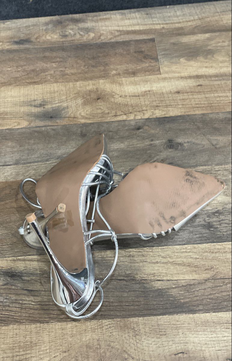 PrettyLittleThing Silver Pointed Toe Strappy Lace Up Heels Women's Size 8