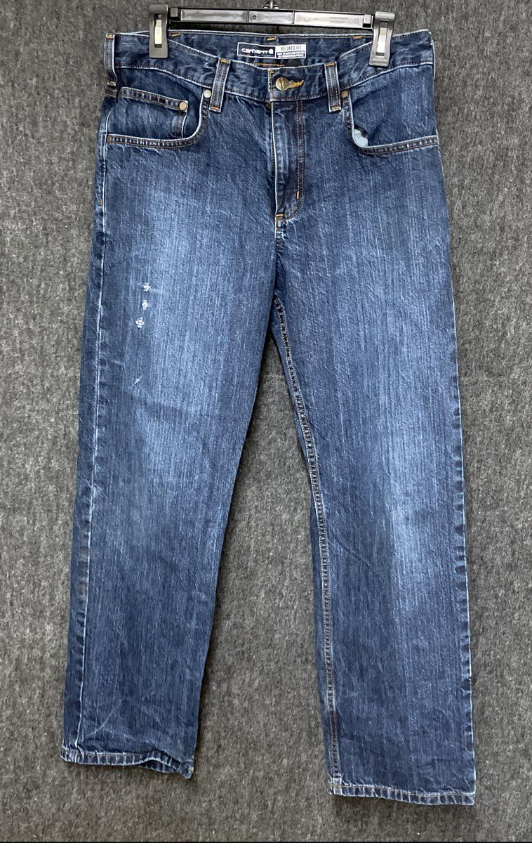 Carhartt Men's Relaxed Fit Jeans Dark Wash Blue Denim Workwear 32x30