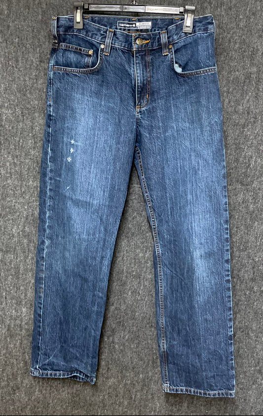 Carhartt Men's Relaxed Fit Jeans Dark Wash Blue Denim Workwear 32x30