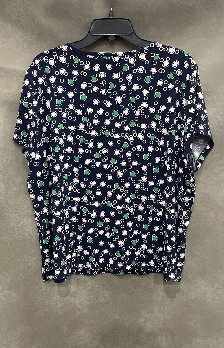 Alfred Dunner Women's Navy Blue Abstract Circle Print Short Sleeve Top Sz XL