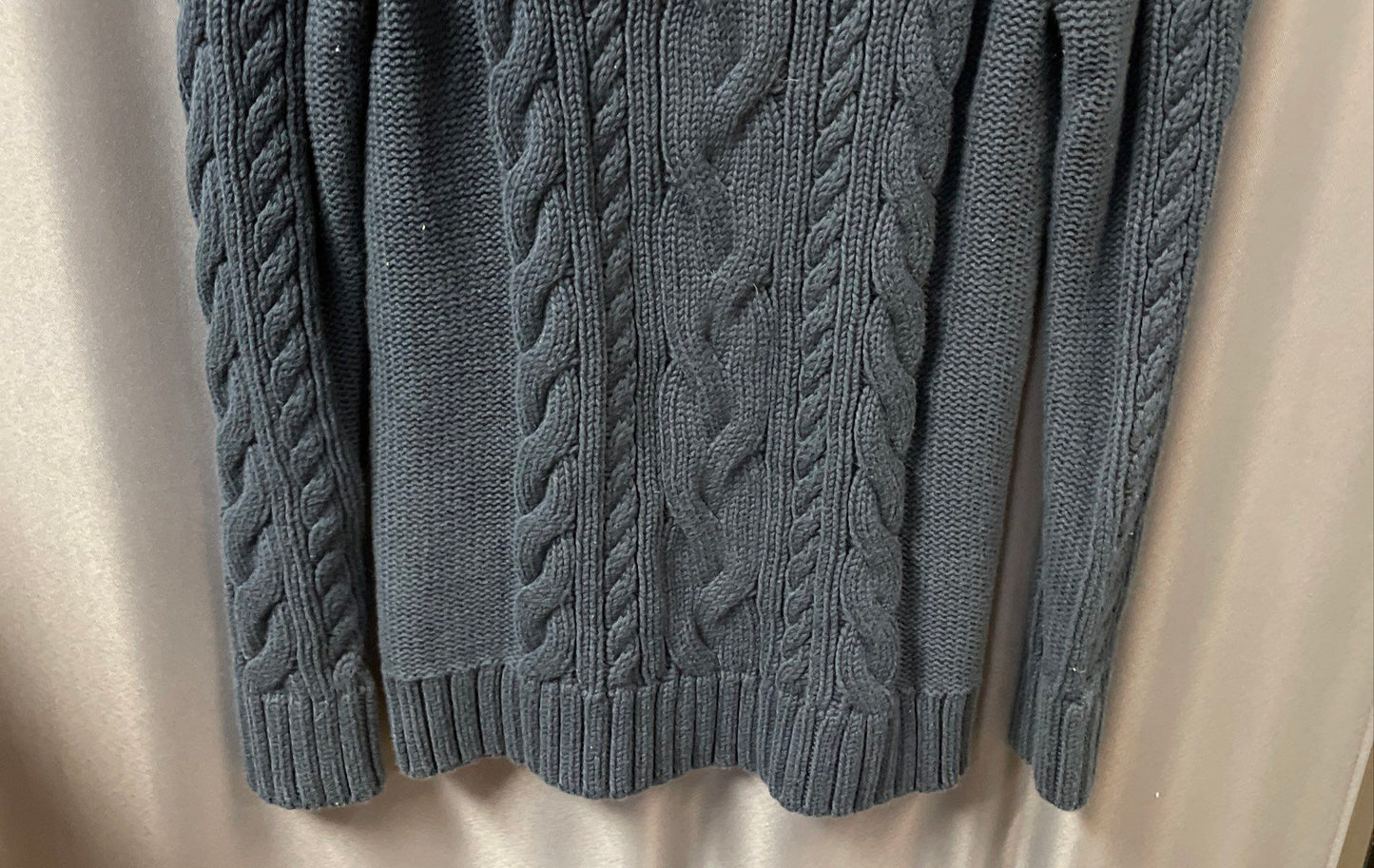 LL Bean Women's Blue Cable Knit 100% Cotton Crewneck Heritage Sweater Sz M