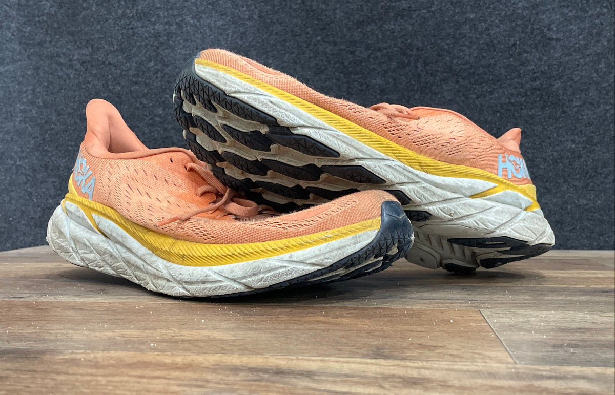 Hoka Clifton 8 Orange Yellow White Women's Running Shoes Size 12B