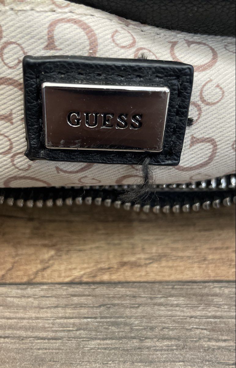 Guess Black Leather Satchel Handbag Top Handle Purse Gunmetal Hardware
