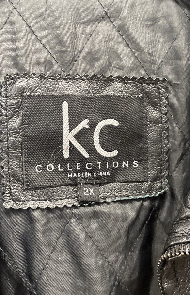 KC Collections Women's Black Leather Jacket Full Zip Quilted Lining Sz 2X