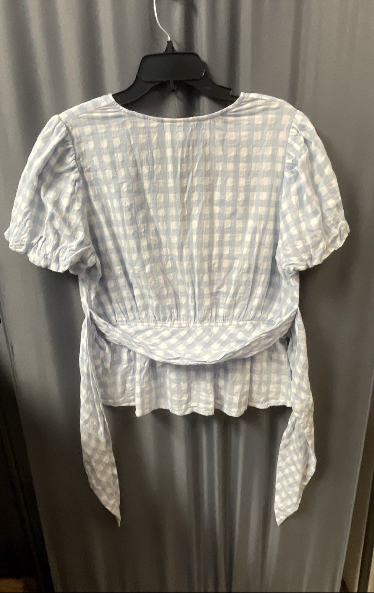 Maeve Anthropologie Women's Blue White Gingham Peplum Tie Back Top Sz 16
