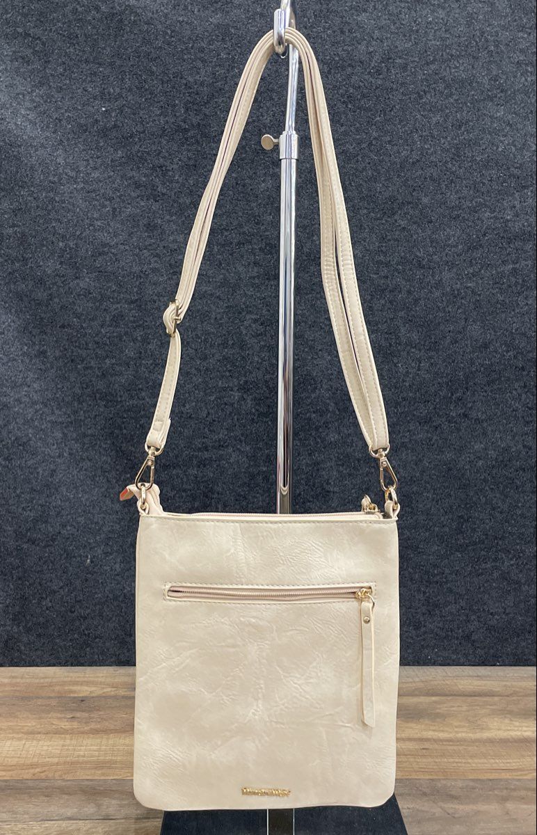 Montana West Cream Faux Leather Triple Zip Crossbody Bag Gold Hardware