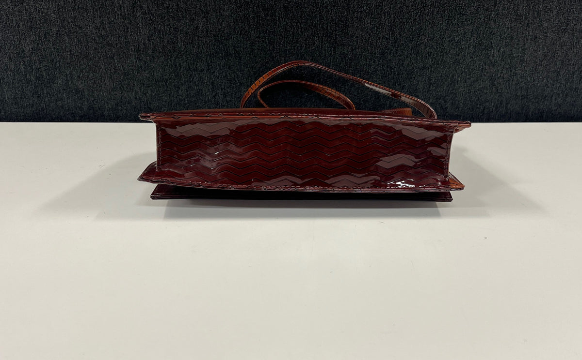 Vintage Brown Ombre Zigzag Embossed Patent Shoulder Bag Rectangular Purse