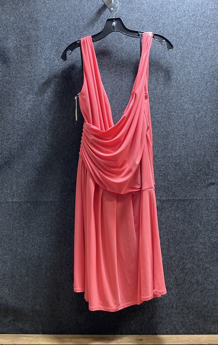 Essentials by A.B.S. Women's Coral Ruched V-Neck Sleeveless Dress 14 NWT